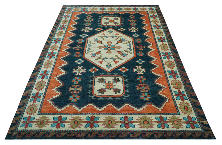 Custom Made Traditional Blue And Ivory Hand Knotted Wool Rug