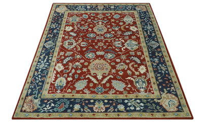 Floral Brown, Blue and Beige Hand Knotted Oriental Oushak Multi Size wool Area Rug