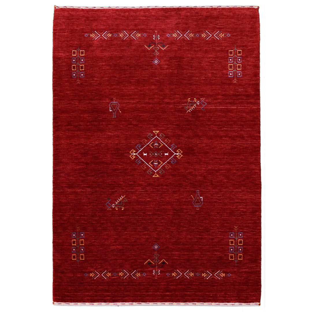 Ready to Ship Red Center Medallion Tribal Design Hand Loomed Wool Area Rug