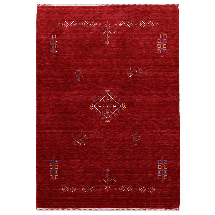 Ready to Ship Red Center Medallion Tribal Design Hand Loomed Wool Area Rug