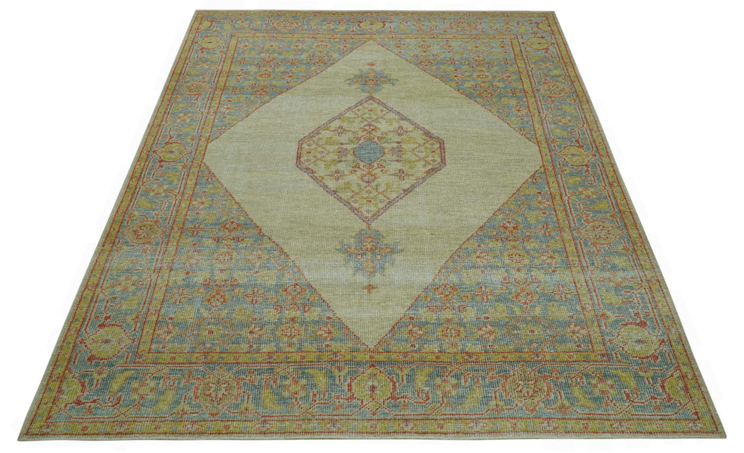 Beige and Rust Traditional Turkish Medallion Hand Knotted 8x10 Wool Area Rug