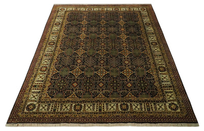 Fine 8x10 Vintage Style Antique Design Black, Beige and Brown Hand knotted wool Area Rug