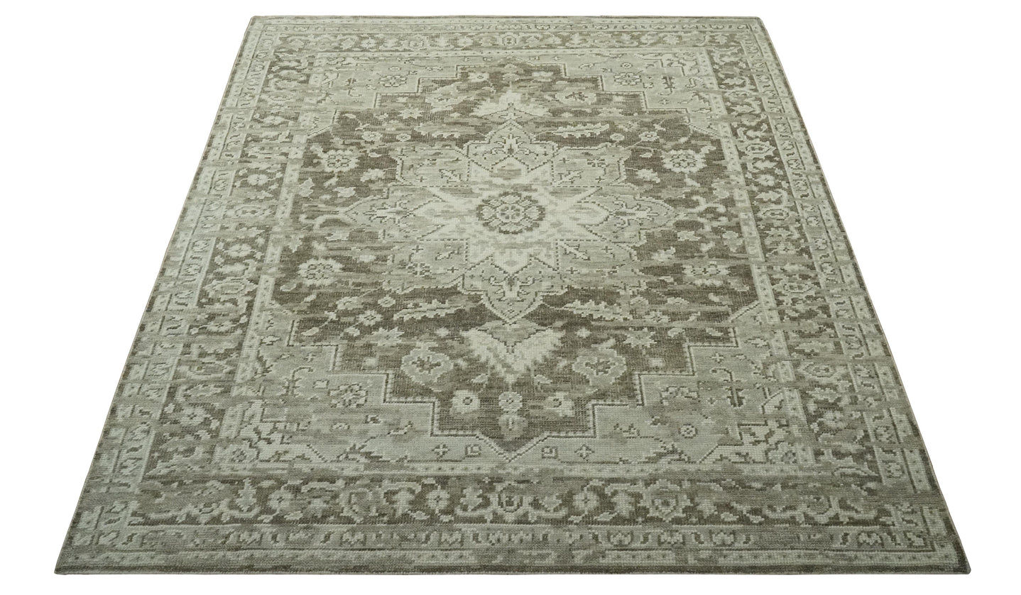 Traditional Turkish Design Beige And Brown Hand Knotted Custom Made wool rug