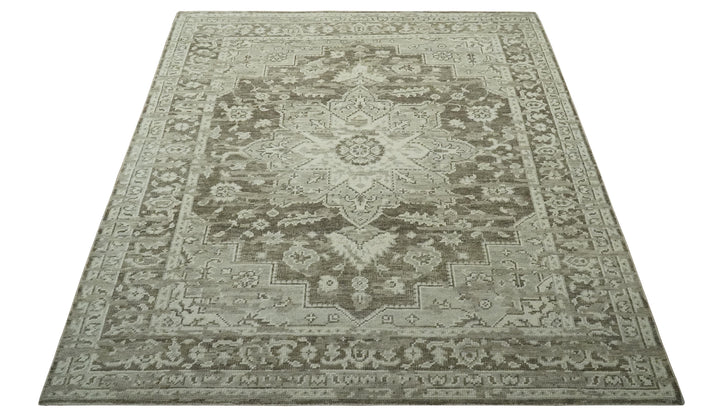 Traditional Turkish Design Beige And Brown Hand Knotted Custom Made wool rug