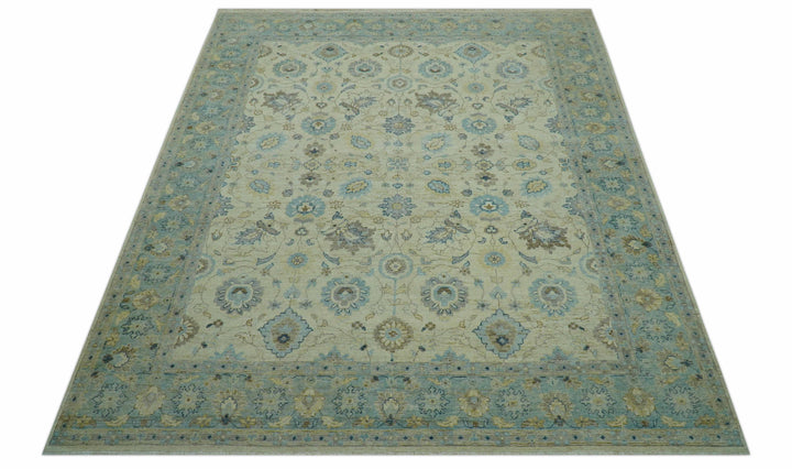 Distressed traditional Design Blue And Beige Hand Knotted 8x10 Wool Area Rug