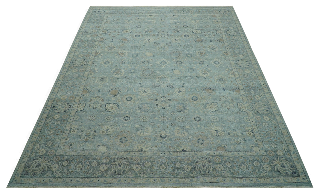 Distressed traditional And Beige Hand Knotted 10x14 Wool Area Rug