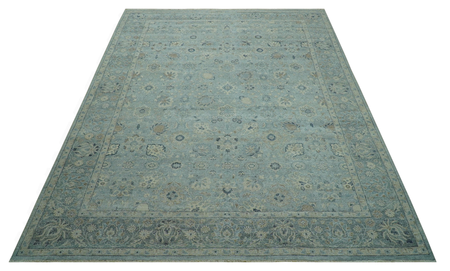 Distressed traditional And Beige Hand Knotted 10x14 Wool Area Rug