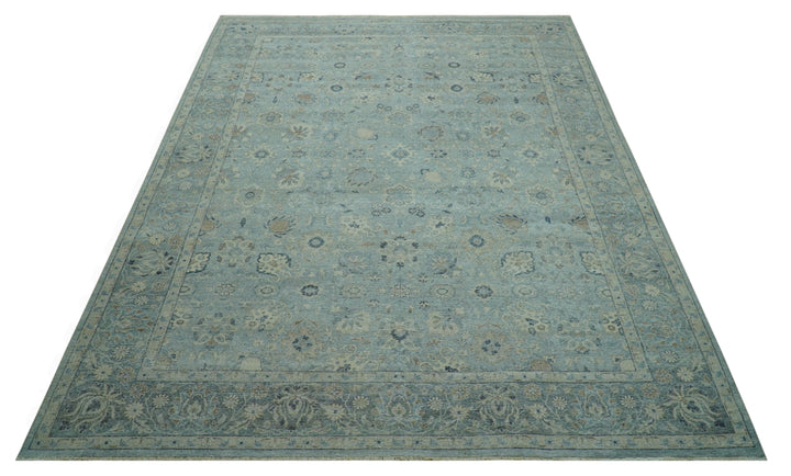 Distressed traditional And Beige Hand Knotted 10x14 Wool Area Rug