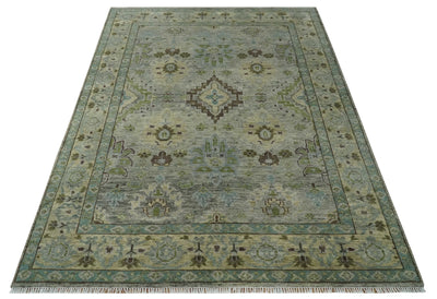 Antique Style Green and Silver 9x12 Hand knotted Traditional Oriental Oushak wool Area Rug