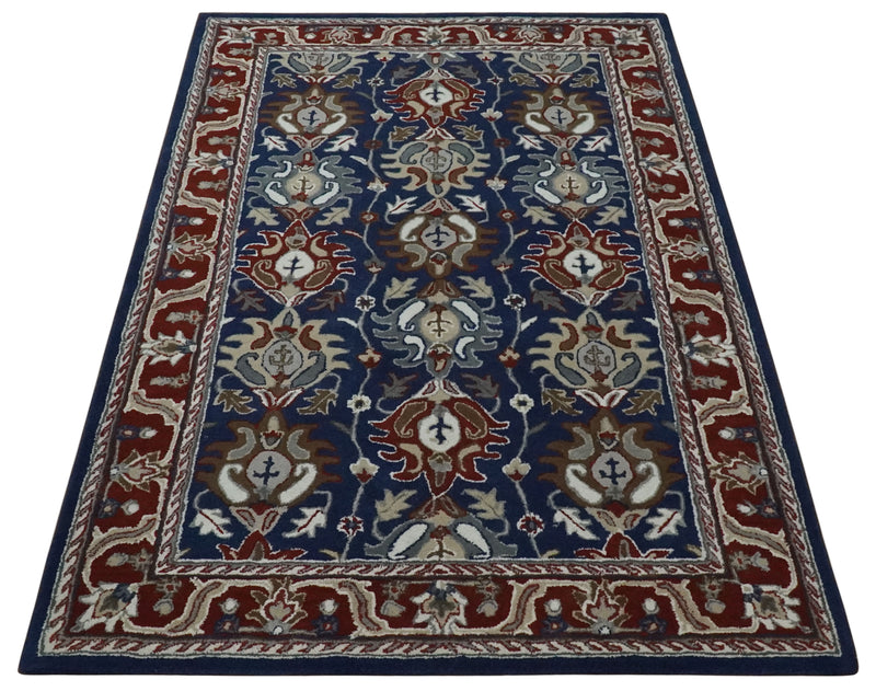 5x8 Blue and Brown Traditional Hand Tufted Farmhouse Wool Area Rug