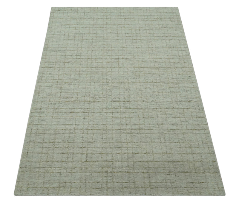 Modern Geometrical Ivory and Olive Hand Tufted 5x7.6 wool area rug