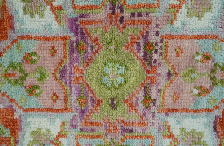 Quick Ship 4x5 Transitional Pink, Green and Ivory wool Area Rug