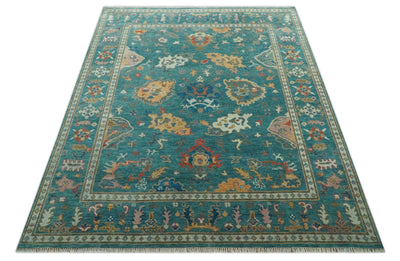 Hand Knotted Teal Traditional Oushak 8x10.4 wool area rug