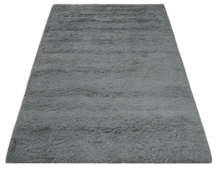 Ready to Ship 4x6 Hand Woven Modern Solid Design Gray Wool Rug