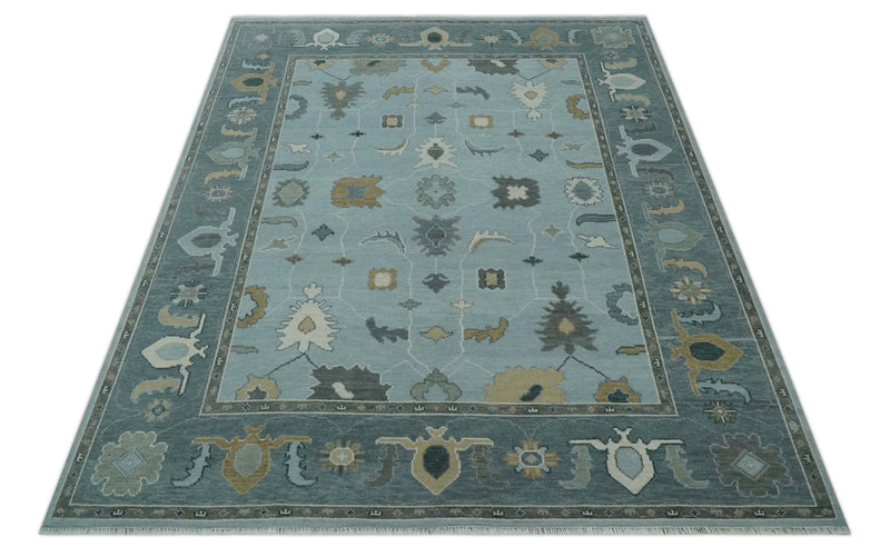 Bluish Gray and Aqua Hand knotted Oriental Oushak Custom Made wool Area Rug