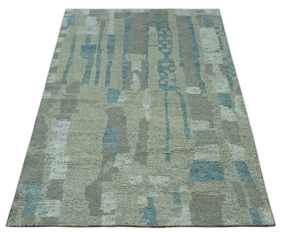 5x8 Olive, Teal and Brown Modern abstract Hand knotted wool Area Rug