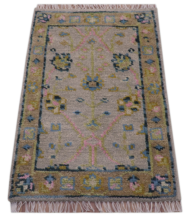 Hand Knotted 2x3 Traditional Style Taupe And Brown Wool Rug