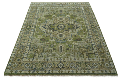 Custom Made Hand Knotted Traditional Green, Silver and Charcoal wool area rug