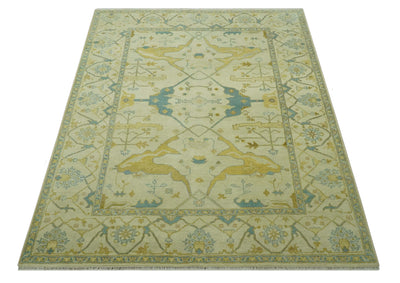 Hand Knotted Beige and Gray 8x10 Traditional Oriental Oushak wool area rug