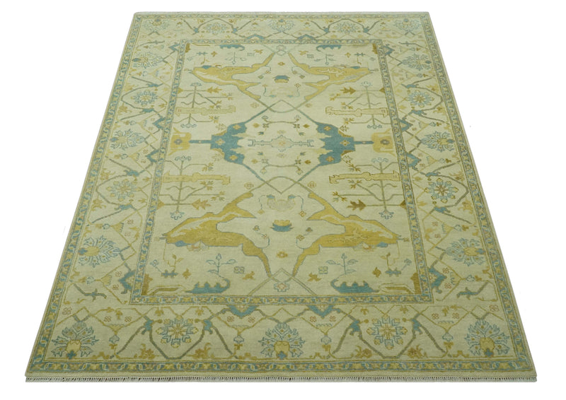 Hand Knotted Beige and Gray 8x10 Traditional Oriental Oushak wool area rug