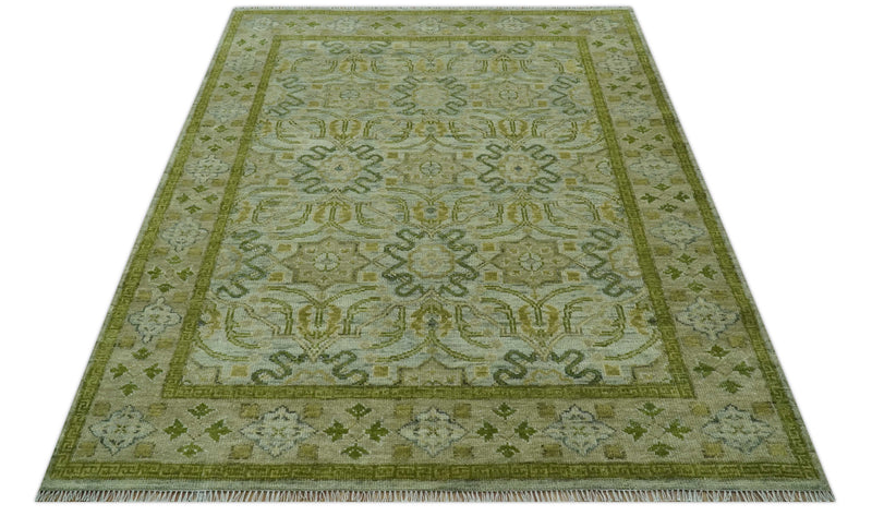 Silver, Olive and Green Traditional Floral Design Custom Made wool area rug