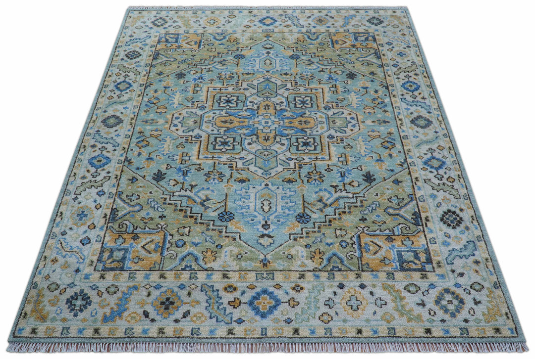 Ellie Blue And Beige Turkish Design Hand Knotted Wool Rug