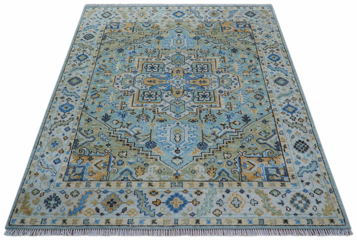 Ellie Blue And Beige Turkish Design Hand Knotted Wool Rug