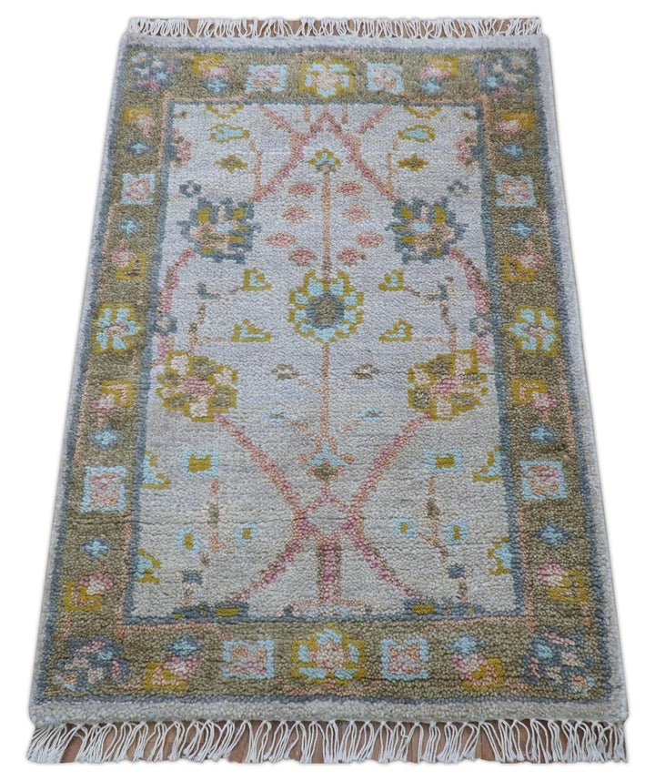 Hand Knotted 2x3 Traditional Style Gray And Brown Wool Rug