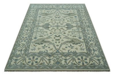 Custom Made Ivory, Gray and Olive Hand Knotted Oriental Oushak Wool area rug