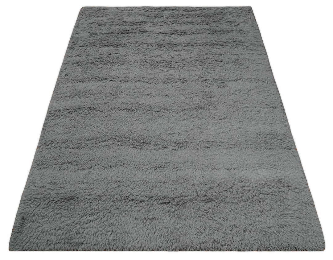 Ready to Ship Hand Woven Modern Solid Design Gray 5x8 Wool Rug