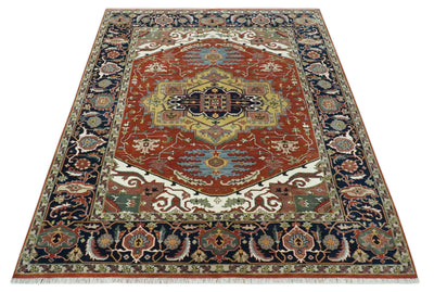 Fine Olive, Brown and Blue Traditional Floral Hand knotted look 8x10 wool Area Rug