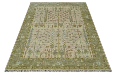 Tree of life Beige, Purple and Olive 8x10 Hand Knotted Traditional Floral wool rug