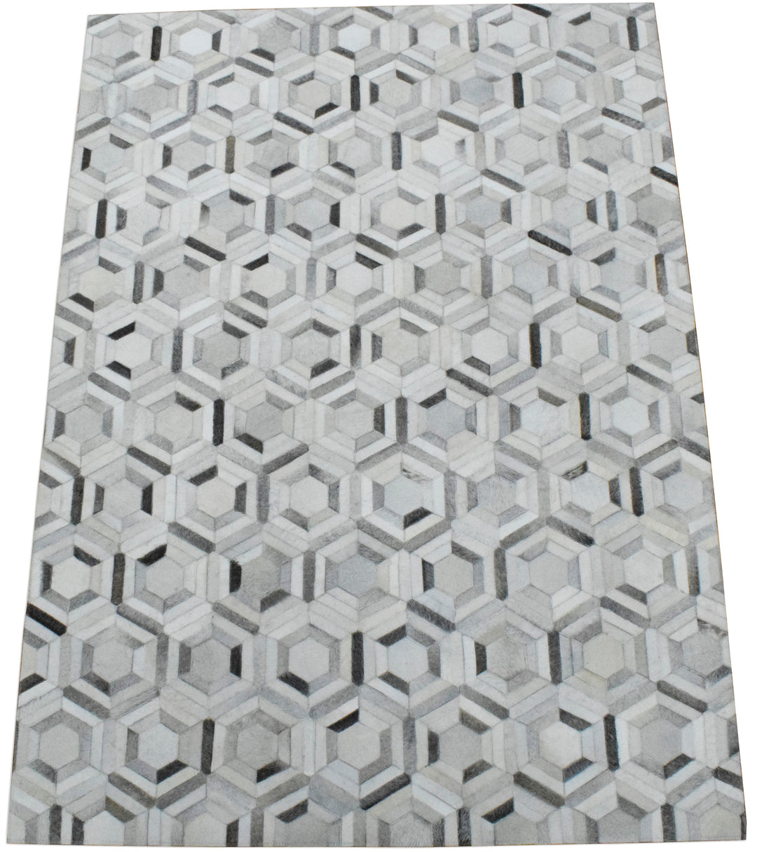 Ready to Ship Modern Ivory and Silver Handmade 8x10 Leather Rug