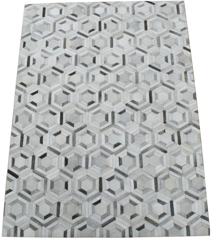 Ready to Ship Modern Ivory and Silver Handmade 8x10 Leather Rug