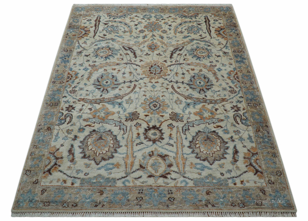 Custom Made Ivory And Camel Traditional Hand Knotted Wool Rug