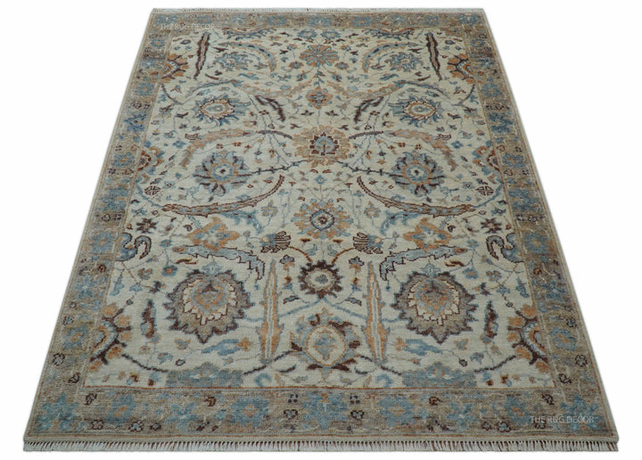 Custom Made Ivory And Camel Traditional Hand Knotted Wool Rug