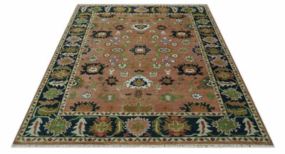 Peach, Blue and Green Traditional Oushak hand knotted 8x10 wool area rug