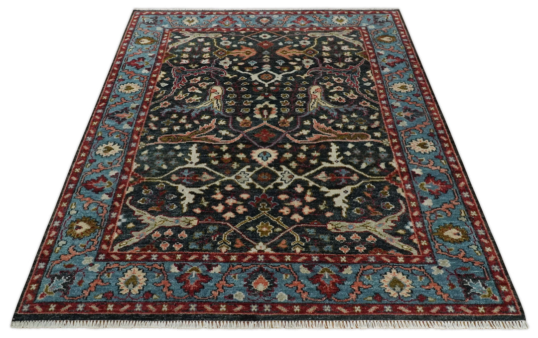 Black and Blue Hand Knotted Traditional Oushak Multi Size Wool Area Rug