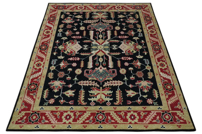 Custom Made Black, Rust, and Olive Traditional Oriental Hand Knotted Wool Area Rug