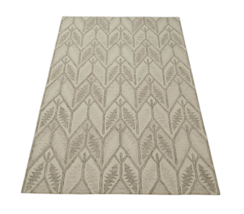 Tribal Look 5x8 Camel and Charcoal Traditional Stripes Pattern Hand Tufted Wool Area Rug