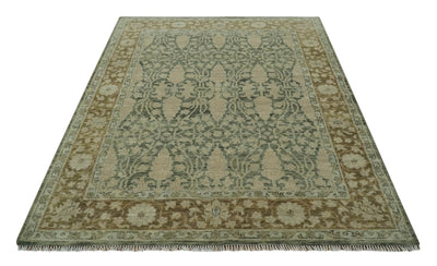 Antique look vintage style 8x10 Green, Beige and Brown traditional Hand Knotted wool rug