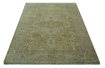 Custom Made Silver, Olive and Peach Hand Knotted Traditional wool area rug