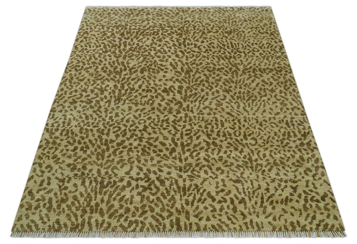 Custom Made Hand Knotted Brown Contemporary Animal Wool Area Rug