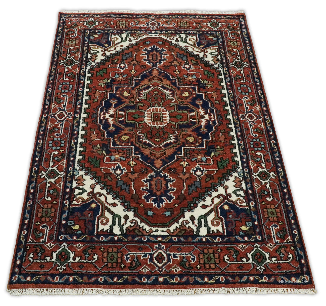 Sera Traditional Design Maroon And Blue Hand Knotted Wool Rug