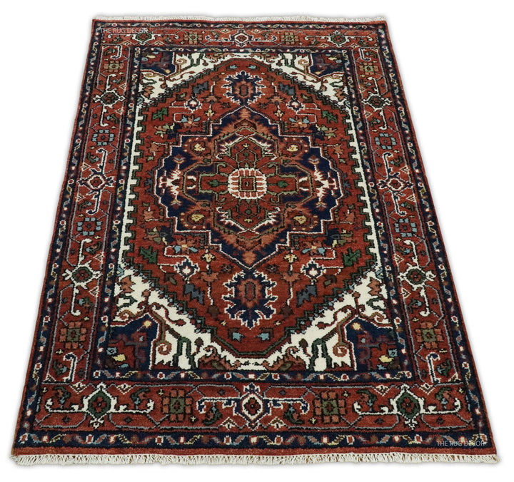Sera Traditional Design Maroon And Blue Hand Knotted Wool Rug