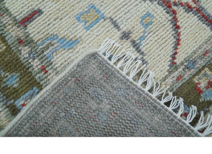 3x5 Hand knotted Beige And Blue Traditional Design Wool Area Rug - The Rug Decor