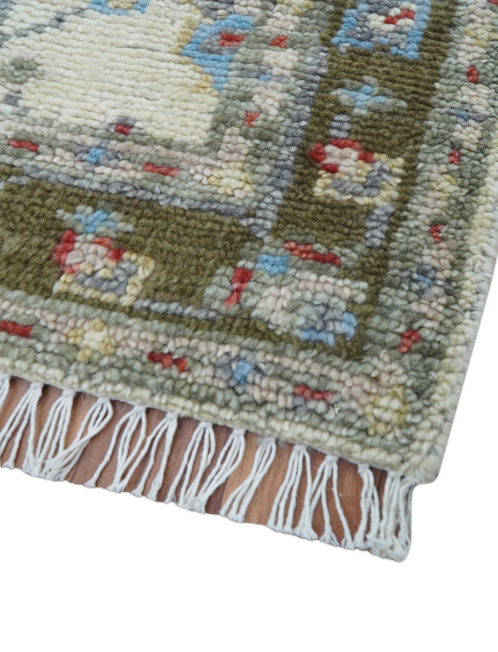 3x5 Hand knotted Beige And Blue Traditional Design Wool Area Rug - The Rug Decor