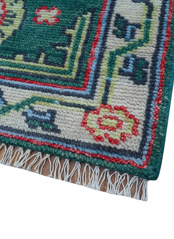 3x5 Hand knotted Traditional Khotan Design Teal Wool Area Rug - The Rug Decor