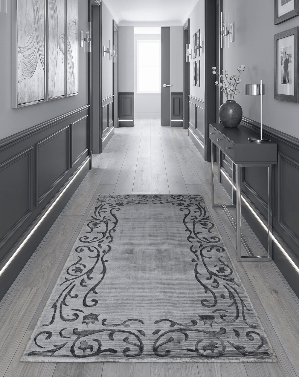 3x5 Hand Woven Silver and Gray Modern Floral Art Silk Rug - The Rug Decor