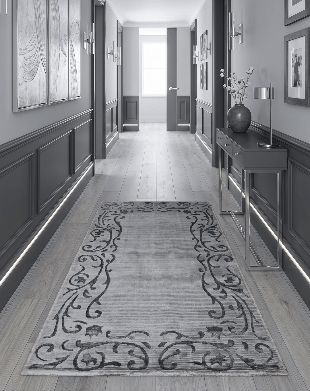 3x5 Hand Woven Silver and Gray Modern Floral Art Silk Rug - The Rug Decor